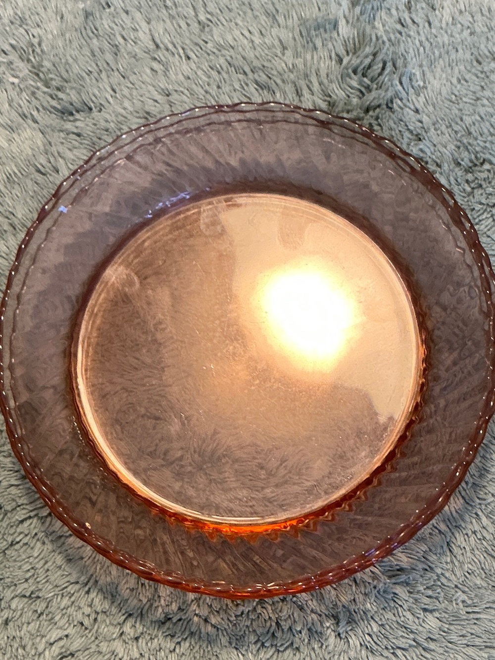 Arcoroc Roseline Pink Swirl Set of 4 Vintage Glass Salad Plates 1940’s France